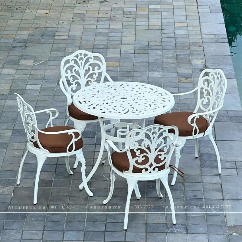 Bộ bàn ghế sân vườn BG-10T màu trắng bàn D83cm - Ảnh 3