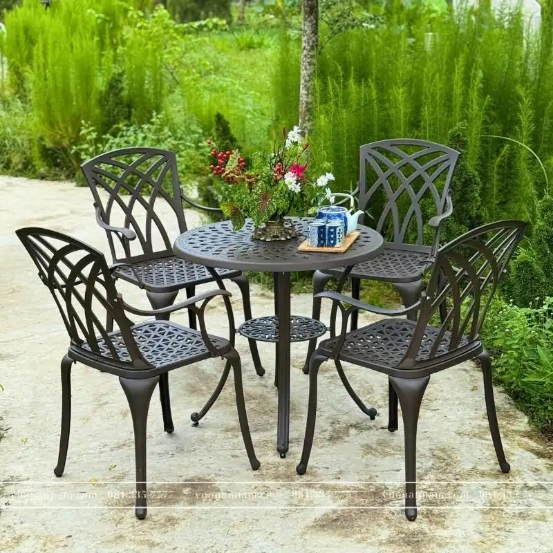 Bộ bàn ghế sân vườn BG19-D80C màu cát bàn D80cm