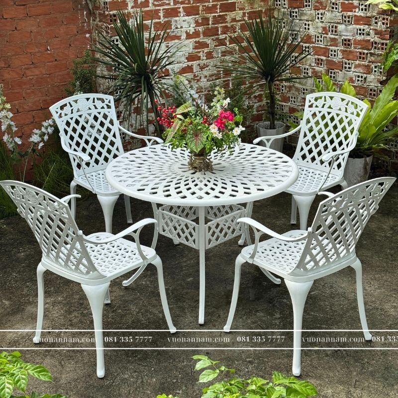 Bộ bàn ghế sân vườn BG-21T màu trắng bàn D100cm - Ảnh 4