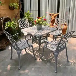 Bộ bàn ghế nhôm đúc BG-21VG màu xám bàn vuông 80cm