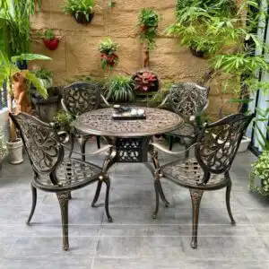 Bộ bàn ghế nhôm đúc BG-22N màu nâu bàn D100cm