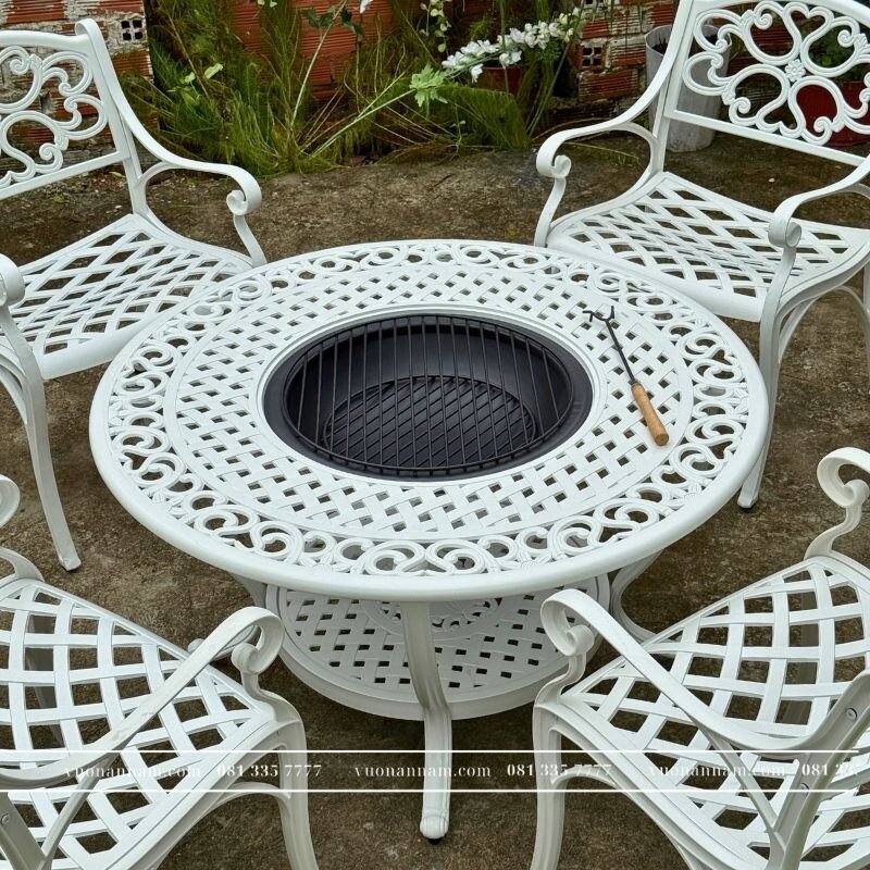 Bộ bàn ghế sân vườn BG-23T màu trắng bàn D100cm - Ảnh 3