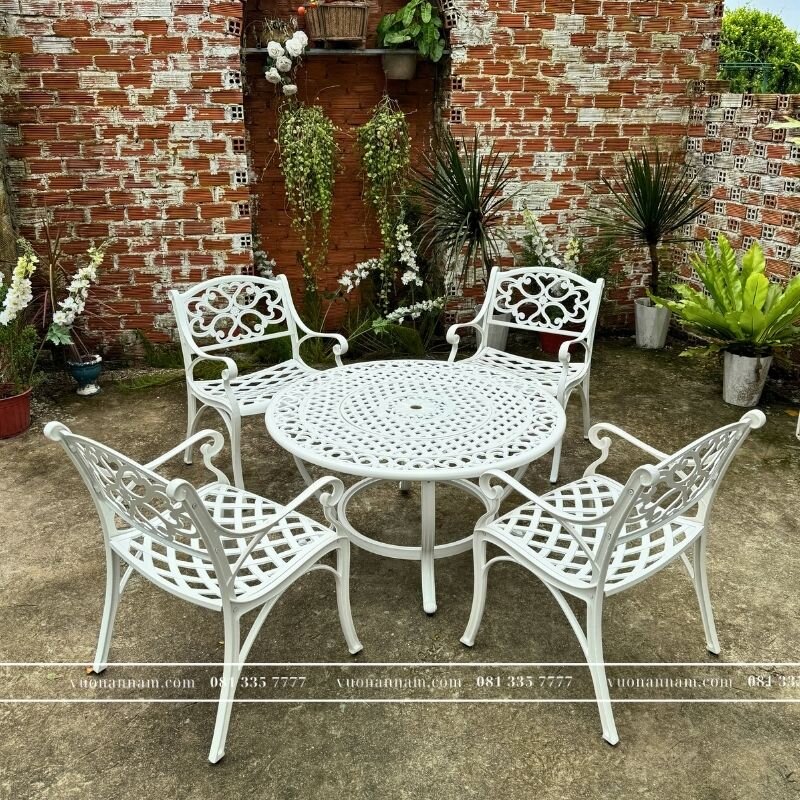 Bộ bàn ghế sân vườn BG-23T màu trắng bàn D100cm - Ảnh 4