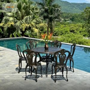 Bộ bàn ghế sân vườn màu nâu 6 ghế BG02-D100N