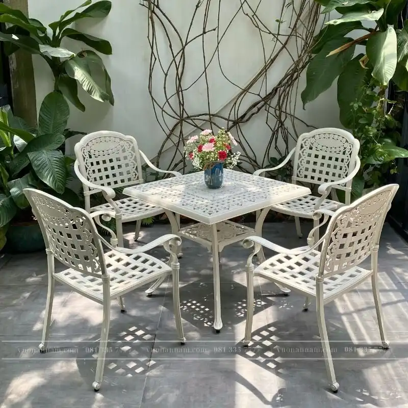 Bộ bàn ghế sân vườn BG04-V80T màu trắng bàn vuông 80cm - Ảnh 4