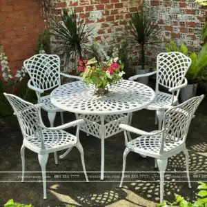 Bộ bàn ghế sân vườn BG15-D100T màu trắng bàn D100cm