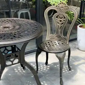 Alternative view of Bộ bàn ghế nhôm đúc BG02-D80N màu nâu bàn D80cm