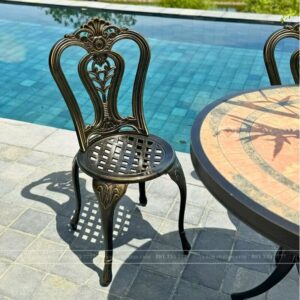 Alternative view of Bộ bàn ghế sân vườn BG02-D80M màu nâu bàn mặt đá D80cm