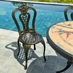 Alternative view of Bộ bàn ghế sân vườn BG02-D80M màu nâu bàn mặt đá D80cm