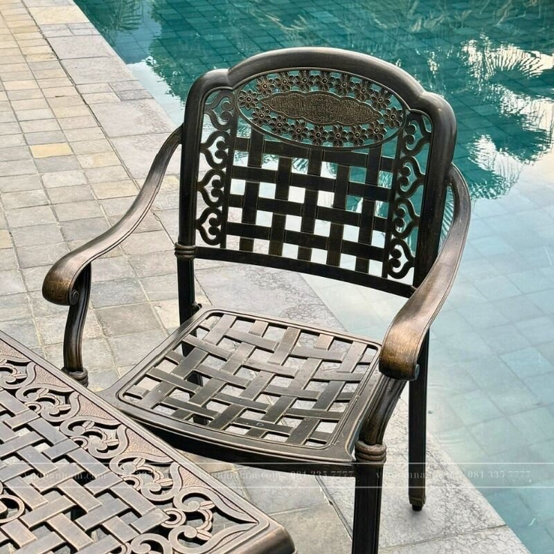 Bộ bàn ghế ngoài trời BG-04N màu nâu bàn D100cm - Ảnh 2