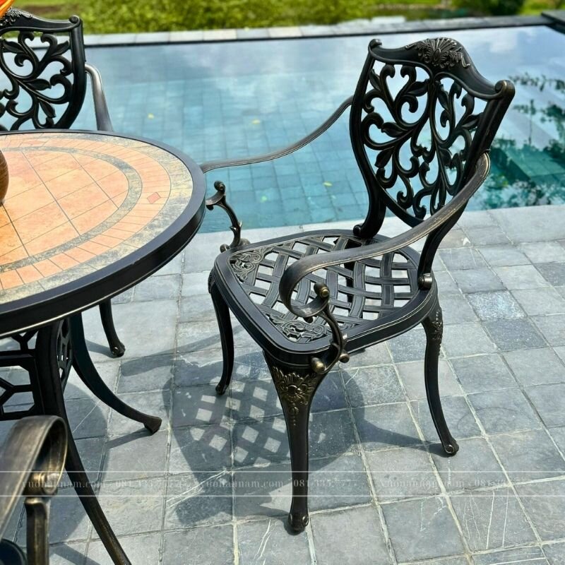 Bộ bàn ghế sân vườn BG22-D84M màu nâu bàn D84cm - Ảnh 2