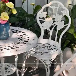 Alternative view of Bộ bàn ghế sân vườn nhôm đúc BG-027T màu trắng bàn D60cm