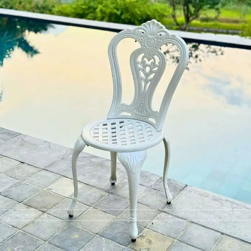 Bộ bàn ghế sân vườn ngoài trời BG-02T màu trắng bàn D70cm - Ảnh 2