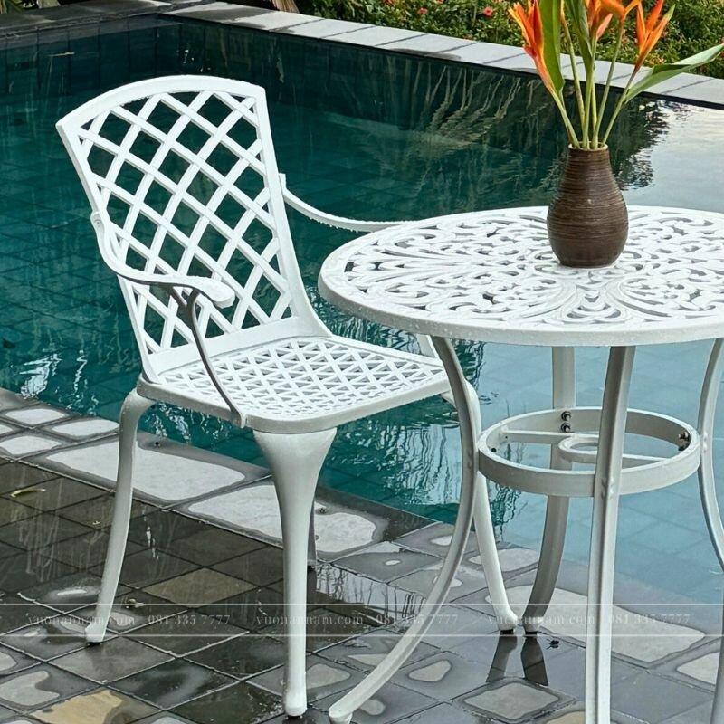 Bộ bàn ghế ban công BG21-D83T màu trắng bàn D83cm - Ảnh 2