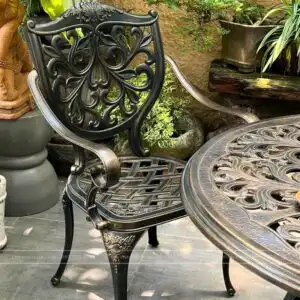 Alternative view of Bộ bàn ghế nhôm đúc BG-22N màu nâu bàn D100cm