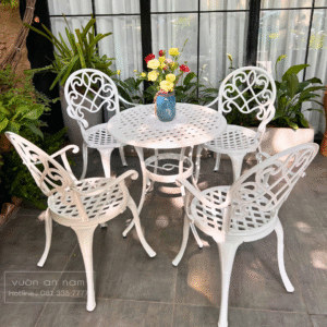 Bộ bàn ghế nhôm đúc BG-017T màu trắng bàn D70cm