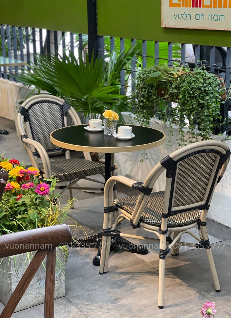 Ghế cafe Textilene BCF-081 khung nhôm sơn tĩnh điện kết hợp bàn tròn ngoài trời