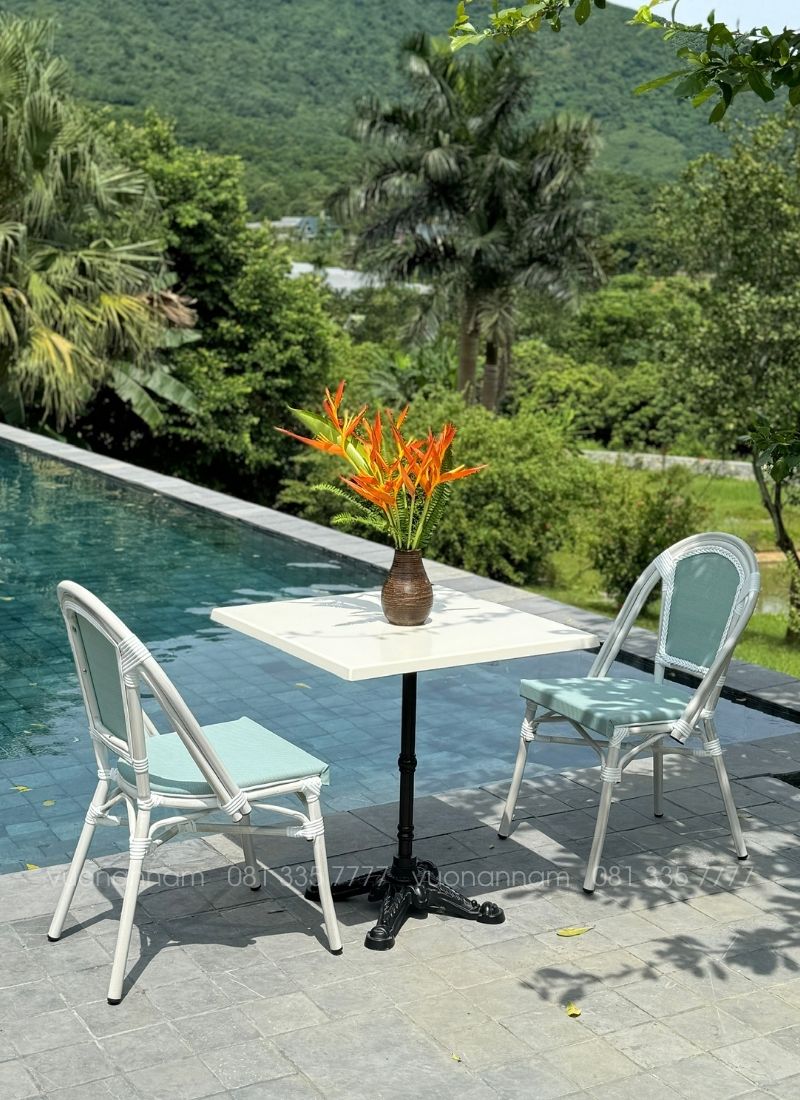 Bộ bàn ghế ban công BC-09X phối màu trắng xanh