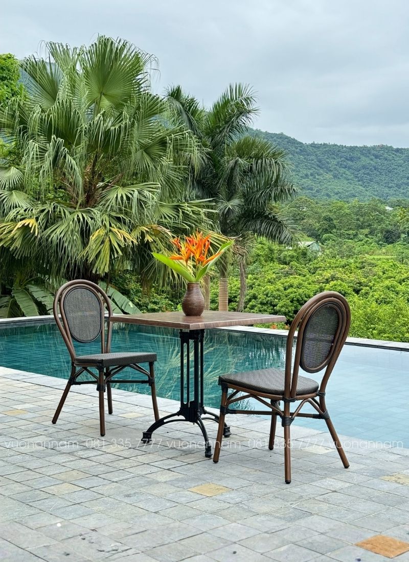 Bộ bàn ghế ban công BC-KT03D bàn vuông nâu