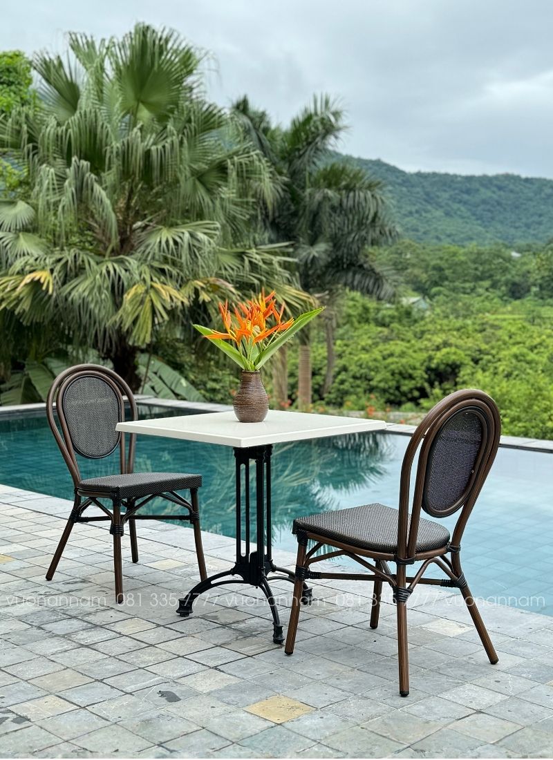 Bộ bàn ghế ban công BC-KT03D bàn vuông trắng