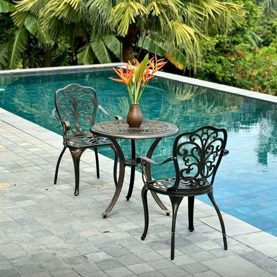 Bộ bàn ghế ban công BG-11 với phiên bản màu nâu ánh đồng