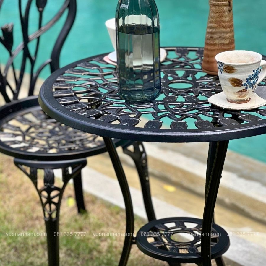 Bộ bàn ghế ban công BG-12 bàn tròn D60cm với chất liệu nhôm đúc sơn tĩnh điện