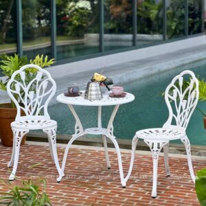 Bộ bàn ghế ban công BG-12T màu trắng bàn D60cm