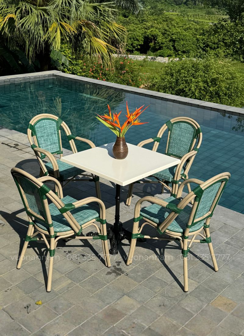 Bộ bàn ghế cafe ngoài trời BTL-GC082 màu xanh ngọc