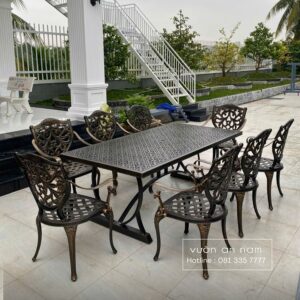 Bộ bàn ghế ngoài trời BG-2.0M1 bàn chữ nhật 8 ghế