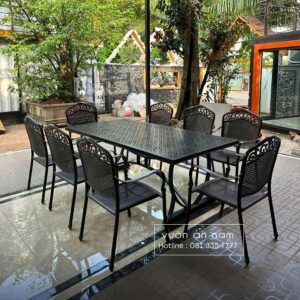 Bộ bàn ghế ngoài trời BG-2.0M1 bàn chữ nhật 8 ghế