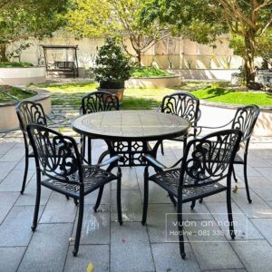 Bộ bàn ghế ngoài trời BG-D120M bàn tròn 6 ghế