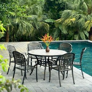 Bộ bàn ghế ngoài trời BG-D120M bàn tròn 6 ghế