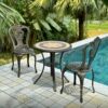 Bộ bàn ghế ngoài trời nhôm đúc BG-02M màu nâu bàn mặt đá D60cm
