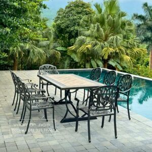 Bộ bàn ghế nhôm đúc BG-1.8M bàn mặt đá 8 ghế