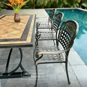 Bộ bàn ghế nhôm đúc BG-1.8M bàn mặt đá 8 ghế