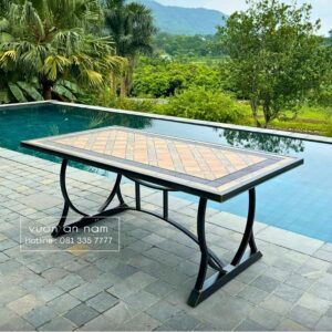 Bộ bàn ghế nhôm đúc BG-1.8M bàn mặt đá 8 ghế