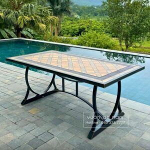 Bộ bàn ghế nhôm đúc BG-1.8M1 bàn mặt đá 6 ghế