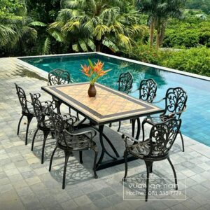 Bộ bàn ghế nhôm đúc BG-1.8M2 bàn mặt đá