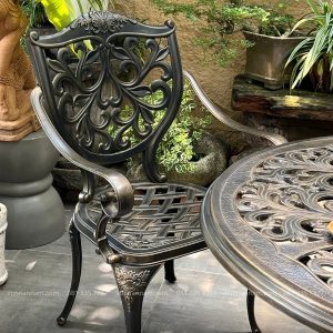 Bộ bàn ghế nhôm đúc BG-22N màu nâu bàn D100cm
