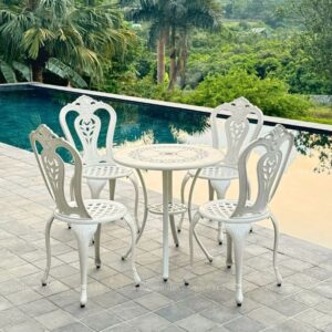 Bộ bàn ghế nhôm đúc BG-D65T màu trắng bàn D65cm