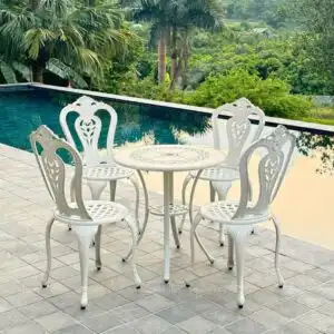 Bộ bàn ghế nhôm đúc BG-D65T màu trắng bàn D65cm