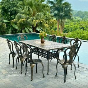 Bộ bàn ghế nhôm đúc BG02-1.CN bàn chữ nhật 8 ghế