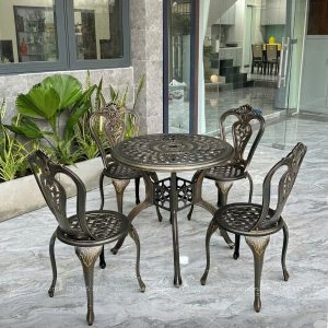 Bộ bàn ghế nhôm đúc BG02-D80N bàn D80cm