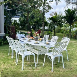 Bộ bàn ghế nhôm đúc ngoài trời BG-21E 8 ghế