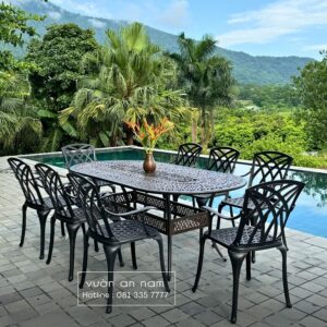 Bộ bàn ghế nhôm đúc ngoài trời BG-21E 8 ghế