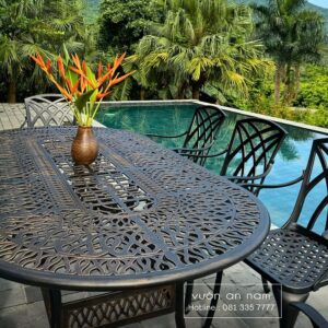 Bộ bàn ghế nhôm đúc ngoài trời BG-21E 8 ghế