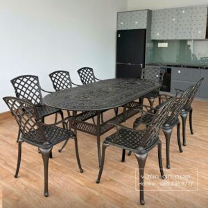 Bộ bàn ghế nhôm đúc ngoài trời BG-21E 8 ghế