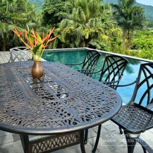 Bộ bàn ghế nhôm đúc ngoài trời BG-E 8 ghế