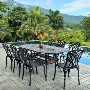 Bộ bàn ghế nhôm đúc ngoài trời BG-E 8 ghế