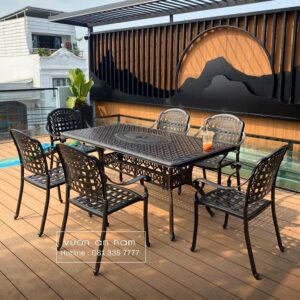 Bộ bàn ghế sân vườn BG-1.7CN bàn chữ nhật 6 ghế